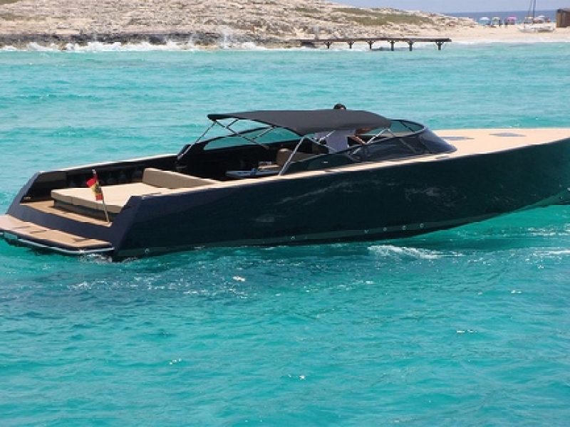 the brand new boat van dutch 40 is anchored in espalmador, formentera