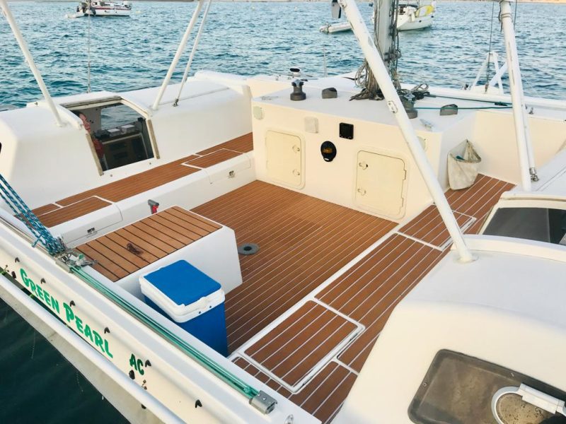 aventura 28 stern where guests can enjoy a lunch in the sea during a day while sailing along ibiza and formentera islands